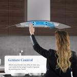 FIREGAS Island Range Hood 36 inch 700 CFM, Island Mount Kitchen Vent Hood with Tempered Glass, 4 LED Lights, 3 Speed Fan,Touch Control,Permanent Filter,Charcoal Filter, Stainless Steel,Ceiling Mount