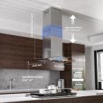 FIREGAS Island Range Hood 36 inch 700 CFM, Island Mount Kitchen Vent Hood with Tempered Glass, 4 LED Lights, 3 Speed Fan,Touch Control,Permanent Filter,Charcoal Filter, Stainless Steel,Ceiling Mount