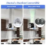 FIREGAS Island Range Hood 36 inch 700 CFM, Island Mount Kitchen Vent Hood with Tempered Glass, 4 LED Lights, 3 Speed Fan,Touch Control,Permanent Filter,Charcoal Filter, Stainless Steel,Ceiling Mount