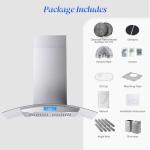 FIREGAS Island Range Hood 36 inch 700 CFM, Island Mount Kitchen Vent Hood with Tempered Glass, 4 LED Lights, 3 Speed Fan,Touch Control,Permanent Filter,Charcoal Filter, Stainless Steel,Ceiling Mount