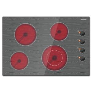 Karinear 30 Inch 4 Burners Electric Cooktop, Knob Control Electric Stove Glass Cooktops with Beautiful Wooden Pattern, 30" Built-in Radiant Ceramic Cooktop,6700W High Power,220-240v Hard Wire(No Plug)