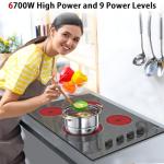 Karinear 30 Inch 4 Burners Electric Cooktop, Knob Control Electric Stove Glass Cooktops with Beautiful Wooden Pattern, 30" Built-in Radiant Ceramic Cooktop,6700W High Power,220-240v Hard Wire(No Plug)