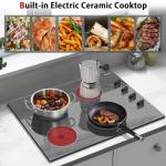 Karinear 30 Inch 4 Burners Electric Cooktop, Knob Control Electric Stove Glass Cooktops with Beautiful Wooden Pattern, 30" Built-in Radiant Ceramic Cooktop,6700W High Power,220-240v Hard Wire(No Plug)