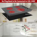 Karinear 30 Inch 4 Burners Electric Cooktop, Knob Control Electric Stove Glass Cooktops with Beautiful Wooden Pattern, 30" Built-in Radiant Ceramic Cooktop,6700W High Power,220-240v Hard Wire(No Plug)