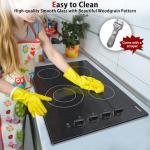 Karinear 30 Inch 4 Burners Electric Cooktop, Knob Control Electric Stove Glass Cooktops with Beautiful Wooden Pattern, 30" Built-in Radiant Ceramic Cooktop,6700W High Power,220-240v Hard Wire(No Plug)