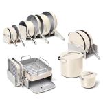 Caraway 31-Piece Ceramic Cookware Bundle - Fry Pans, Saucepans, Sauté Pan, Dutch Oven, Petite Cooker, Stir Fry, Rondeau, Stock Pot, Grill & Griddle Pans, Roasting Pan, Racks, Organizers - Cream