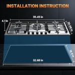 Gas Cooktop 36 Inch ROVLEP, Gas Stove Top Built-in 4 Burners Stainless Steel Total 37,600 BTU, 36 Inch NG/LPG Convertible Propane Cooktops Dual Fuel, RV Stove Top with Thermocouple Protect