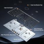 Gas Cooktop 36 Inch ROVLEP, Gas Stove Top Built-in 4 Burners Stainless Steel Total 37,600 BTU, 36 Inch NG/LPG Convertible Propane Cooktops Dual Fuel, RV Stove Top with Thermocouple Protect