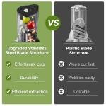 Cold press Juicer Machines with 5.4" Extra Self-Feeding for Whole Vegetable & Fruit, Juice Extractor with Large Auger & Triple Strainers, Easy to Clean, High Juice Yield, Stainless Steel Silver