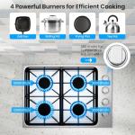 30-Inch Gas Cooktop, SIMOE Gas Stove Top Bulit-in with 4 Burner, Stainless Steel, NG/LPG Convertible Gas Hob with Cast Iron Grill/Griddle, 120V, Gas Range Top for Kitchen