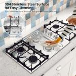 30-Inch Gas Cooktop, SIMOE Gas Stove Top Bulit-in with 4 Burner, Stainless Steel, NG/LPG Convertible Gas Hob with Cast Iron Grill/Griddle, 120V, Gas Range Top for Kitchen