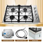 30-Inch Gas Cooktop, SIMOE Gas Stove Top Bulit-in with 4 Burner, Stainless Steel, NG/LPG Convertible Gas Hob with Cast Iron Grill/Griddle, 120V, Gas Range Top for Kitchen