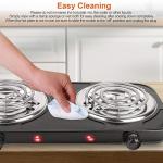 TeqHome Hot Plate, 2000W Portable Electric Stove for Cooking with 5 Levels Adjustable Temperature & Dual Control, Countertop Double Coil Burner Cast Iron Cooktop for All Cookwares Home Camp RV (Black)