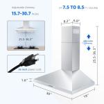 FIREGAS Range Hood 30 Inch, Stainless Steel Wall Mount Kitchen Hood 450 CFM with 3 Speed Exhaust Fan, Ducted/Ductless Convertible, Stove Vent Hood for Kitchen with Aluminium Mesh and Charcoal Filters