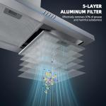 FIREGAS Range Hood 30 Inch, Stainless Steel Wall Mount Kitchen Hood 450 CFM with 3 Speed Exhaust Fan, Ducted/Ductless Convertible, Stove Vent Hood for Kitchen with Aluminium Mesh and Charcoal Filters