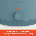 bella 6.0 Qt Manual Slow Cooker, Ceramic Nonstick Coating, 3 Temperature Settings, Dishwasher Safe Stoneware Pot and Tempered Glass Lid, Cool Touch Handles & Tangle Free Cord Wrap, Surf