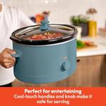 bella 6.0 Qt Manual Slow Cooker, Ceramic Nonstick Coating, 3 Temperature Settings, Dishwasher Safe Stoneware Pot and Tempered Glass Lid, Cool Touch Handles & Tangle Free Cord Wrap, Surf