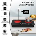 Electric Cooktop,110V 2400W Electric Stove Top with LCD Touch and Knob Control,Built-in and Countertop 2 Burner Electric Cooktop with 11 Power Levels, Kids Lock & Timer,Overheat Protection.