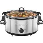 Chefman 6 Quart Slow Cooker with Locking Lid, Ceramic Crock with Portable Cook and Carry Travel Latching Lock, Large Easy Clean Dishwasher Safe Pot Insert, Manual 3 Heat Settings, Stainless Steel