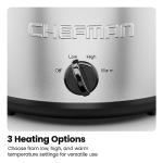 Chefman 6 Quart Slow Cooker with Locking Lid, Ceramic Crock with Portable Cook and Carry Travel Latching Lock, Large Easy Clean Dishwasher Safe Pot Insert, Manual 3 Heat Settings, Stainless Steel