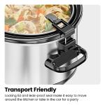 Chefman 6 Quart Slow Cooker with Locking Lid, Ceramic Crock with Portable Cook and Carry Travel Latching Lock, Large Easy Clean Dishwasher Safe Pot Insert, Manual 3 Heat Settings, Stainless Steel