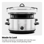 Chefman 6 Quart Slow Cooker with Locking Lid, Ceramic Crock with Portable Cook and Carry Travel Latching Lock, Large Easy Clean Dishwasher Safe Pot Insert, Manual 3 Heat Settings, Stainless Steel