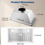 JOEAONZ Range Hood Insert 20 Inch 600 CFM Stainless Steel, Ducted/Ductless Convertible Ultra-Quiet Built-in Kitchen Exhaust Hood with Dishwasher-Safe Filter, 3-Speed & Dual LEDs Efficient Lighting