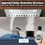 JOEAONZ Range Hood Insert 20 Inch 600 CFM Stainless Steel, Ducted/Ductless Convertible Ultra-Quiet Built-in Kitchen Exhaust Hood with Dishwasher-Safe Filter, 3-Speed & Dual LEDs Efficient Lighting