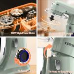 CEBORY 3-IN-1 Electric Stand Mixer, 6.5QT Bowl 660W 10-Speed Kitchen Mixer, Household Food Mixers include Dough Hook, Beater and Whisk, Bread Cake Mixer for Baking and Most Home Cooks, Green