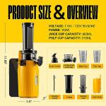 Ventray Ginnie Mini Cold Press Juicer, Small Slow Masticating Juicer for Vegetables and Fruits, High Juice Yield, Easy to Clean, Space-Saving, Fit for Personal/Travel/Picnic/Office - Yellow