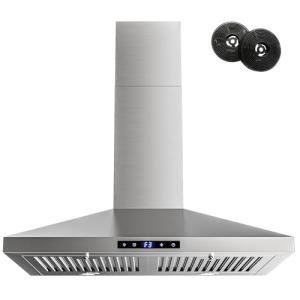 FIREGAS Range Hood 30 inch, Wall Mount Kitchen Hood in Stainless Steel With Ducted/Ductless Convertible, Stove Vent Hood with Permanent Filters, 3 Speed Exhaust Fan, LED Lights, Touch Control