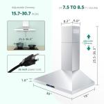 FIREGAS Range Hood 30 inch, Wall Mount Kitchen Hood in Stainless Steel With Ducted/Ductless Convertible, Stove Vent Hood with Permanent Filters, 3 Speed Exhaust Fan, LED Lights, Touch Control