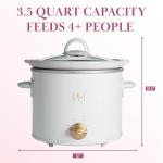 Paris Hilton 3.5-Quart Manual Slow Cooker, Features Three Settings (Low, High, Warm), Naturally Nonstick and Dishwasher Safe Stoneware Insert, Family Sized Capacity, White