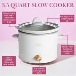 Paris Hilton 3.5-Quart Manual Slow Cooker, Features Three Settings (Low, High, Warm), Naturally Nonstick and Dishwasher Safe Stoneware Insert, Family Sized Capacity, White