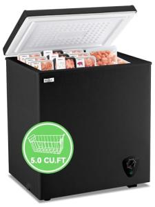 WANAI Chest Freezer 5.0 Cu.Ft Large Deep Freezers Freestanding Top Open 7 Temp Control Low Noise with Removable Basket for Dorm Apartment Home Kitchen