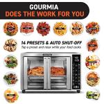 Gourmia Toaster Oven Air Fryer Combo 17 cooking presets 1700W french door digital air fryer oven 24L capacity accessories, convection rack, baking pan tray recipe book GTF7655,Large,Stainless Steel