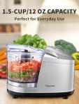 1.5-Cup One-Touch Electric Food Chopper, 100W Mini Food Processor Meat Grinder, Mix, Chop, Mince and Blend Vegetables, Fruits, Nuts, Meats, Stainless Steel Blade (Silver)
