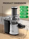 Juicer Machine, 1200W Juicer with 3" Feed Chute for Whole Fruits and Veg, Dual Speeds Centrifugal Juice Extractor, High Juice Yield, Full Copper Motor, Easy to Clean, BPA Free