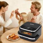 Roaaee Pizza Oven & Air Fryer, 4.5QT 11-in-1 Flat Airfryer with Superior Top and Bottom Airflow Tech, Digital Display, Large Viewing Window, Grill Plate, Up to 32 Chicken Wings / 11" Pizza Capacity