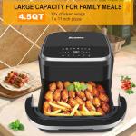 Roaaee Pizza Oven & Air Fryer, 4.5QT 11-in-1 Flat Airfryer with Superior Top and Bottom Airflow Tech, Digital Display, Large Viewing Window, Grill Plate, Up to 32 Chicken Wings / 11" Pizza Capacity