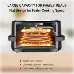 Roaaee Pizza Oven & Air Fryer, 4.5QT 11-in-1 Flat Airfryer with Superior Top and Bottom Airflow Tech, Digital Display, Large Viewing Window, Grill Plate, Up to 32 Chicken Wings / 11" Pizza Capacity