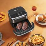 Roaaee Pizza Oven & Air Fryer, 4.5QT 11-in-1 Flat Airfryer with Superior Top and Bottom Airflow Tech, Digital Display, Large Viewing Window, Grill Plate, Up to 32 Chicken Wings / 11" Pizza Capacity