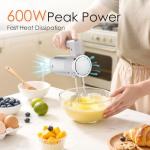 Powerful 600W Hand Mixer, 5-Speed Electric Hand Held Mixer for Baking, Lightweight Stainless Steel Hand Beaters *2 & Dough Hooks*2 with Eject Button, Kitchen Mixer for Cream, Cookies, Dough-Grey