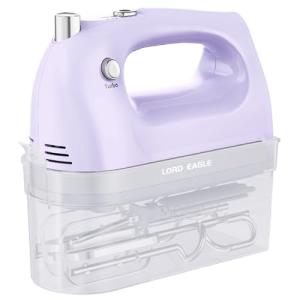 Lord Eagle Hand Mixer Electric 400W, 5 Speed handheld Mixer, 5 Stainless Steel Accessories for Baking Cake Egg Cream Food Beater, Turbo Boost/Self-Control Speed + Eject Button, Purple