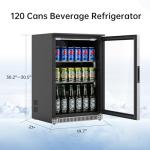 Weili 20 Inch Built in Beverage Refrigerator with Lock, Under Counter or Freestanding 120 Can Soda Beer Drink Cooler Fridge with Stainless Steel and Glass Door