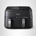 Philips Dual Basket Air Fryer 3000 Series — 8-in-1 functions, 9.5 Quarts, 2 Drawers, Auto-sync Cooking Time, 90% Less Fat, Rapid Air Technology, HomeID Recipe App, Dishwasher Safe, Black (NA351/00)