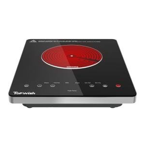 Electric Cooktop, TOPWISH 110-120V Electric Stove Top Single Burner Cooktop LED Touch Control, Child Lock, 10 Power Level, Residual Heat Indicator, 1300W Plug in Glass Countertop Burner for Cooking