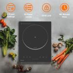 Electric Cooktop, TOPWISH 110-120V Electric Stove Top Single Burner Cooktop LED Touch Control, Child Lock, 10 Power Level, Residual Heat Indicator, 1300W Plug in Glass Countertop Burner for Cooking