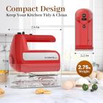 5-Speed Electric Hand Mixer, 800W Handheld Mixer with Turbo for Baking & Cooking, Kitchen Food Mixer with Storage Case & 6 Stainless Steel Attachments (2 Beaters, 2 Dough Hooks, 2 Whisks)-Red