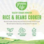 GreenLife Digital Rice & Beans Cooker, 2-Cups Uncooked/4-Cups Cooked, Removable Nonstick Ceramic PFAS-Free Pot, One-Touch Presets, Oats, Quinoa, Brown Rice, Auto Keep Warm, Fuzzy Logic Tech, 1.5 QT, White